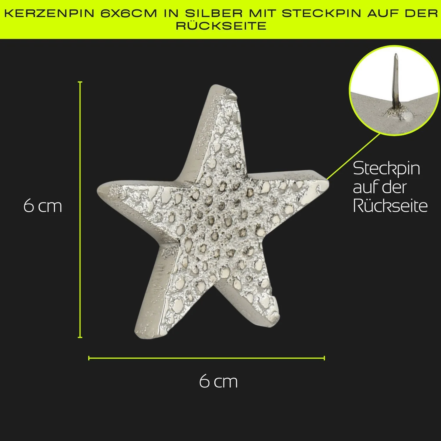 Kerzenpin „Caloge J“ – 6 cm, Silber, Handgefertigt